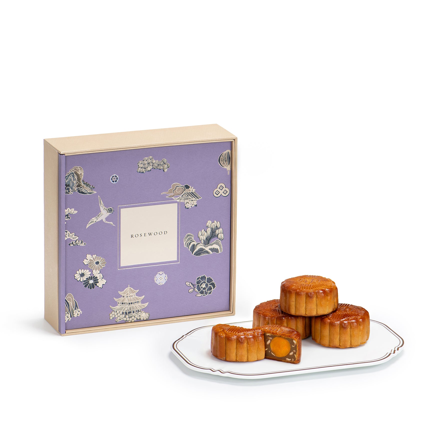 Traditional Yellow Lotus Seed Paste Mooncakes with Olive Seeds and Double Egg Yolks